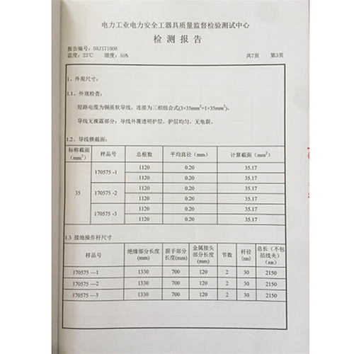 携带型接地线 110kv检测报告