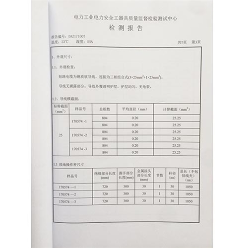 携带型短路接地线 10kv检测报告